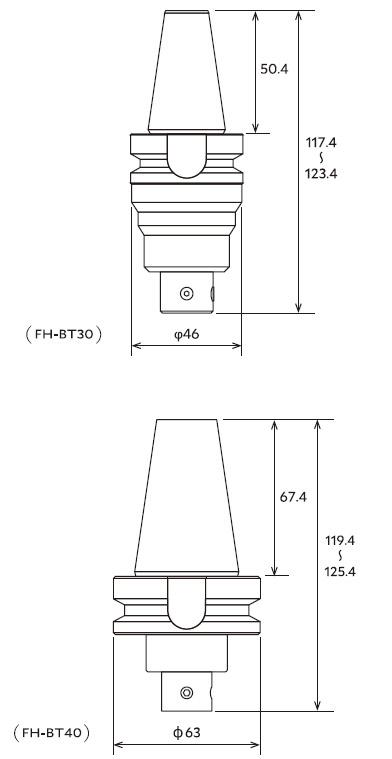 xebec floating holder BT shank type dimensions