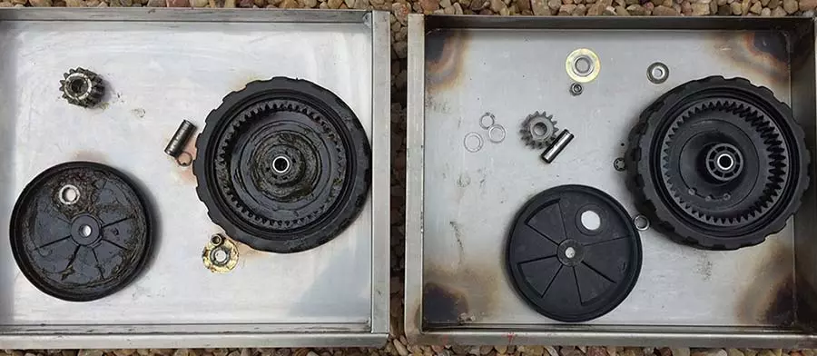 removing grease from lawnmower wheels